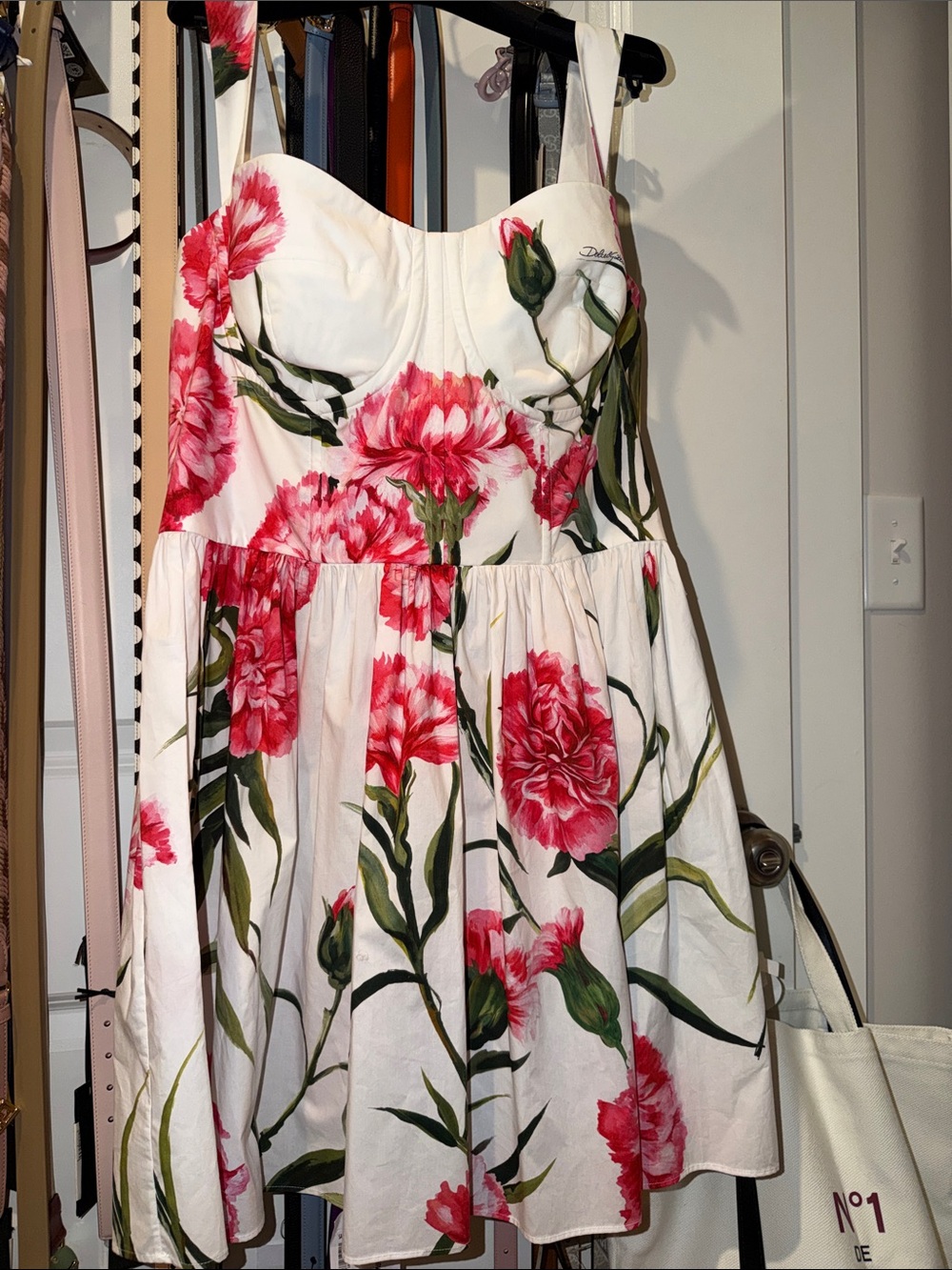 Dolce & Gabbana White Dress with Pink Floral Print
